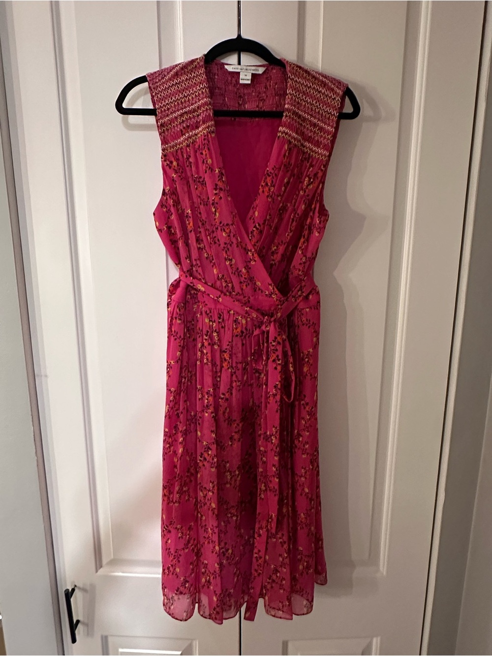 Diane Von Furstenberg Hot Pink Floral Wrap Midi Dress